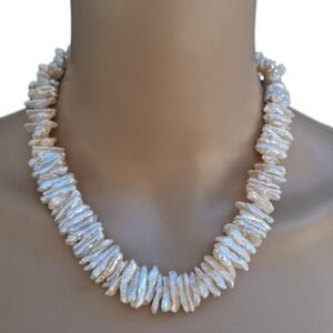Luminous Freshwater Biwa Pearl Necklace - 14k Gold Filled Clasp